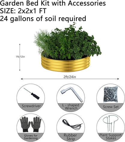 Galvanized Metal Planter Round Raised Garden Bed Kit for Gardening Outdoor Galvanized Planter Outdoor 2PC Gold 2X2X1FT