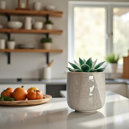 4.5" Ceramic Flower Planter Pot - for Home Decor, Indoor Plants, Gardens, Display, Organization, Storage - Beige