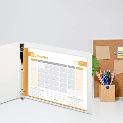 Performore - 8.5" X 11" Landscape View Binder, 3-Ring-Binder 1" Capacity Round Ring, White Horizontal Formatted with Clear Cover Pockets, Perfect for Documents, Projects and More