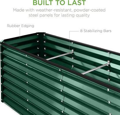 Best Choice Products 8x2x2ft Raised Outdoor Metal Garden Bed, Deep Root Box Planter for Vegetables, Flowers, Herbs, 240 Gallon Capacity, 100% Non Toxic Materials - Dark Green