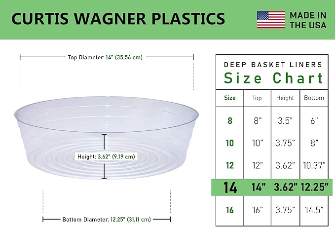 Curtis Wagner Plastics Plant Tray Basket Liner (5-Pack) - Clear, Deep (Diameter: 12.25" Base, 14" Top, 3.62" Depth) Thin Plastic Liners for Planters for Indoor/Outdoor Plant Pots