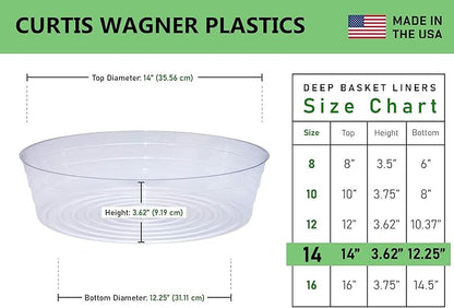 Curtis Wagner Plastics Plant Tray Basket Liner (5-Pack) - Clear, Deep (Diameter: 12.25" Base, 14" Top, 3.62" Depth) Thin Plastic Liners for Planters for Indoor/Outdoor Plant Pots