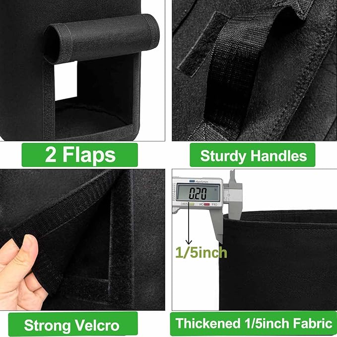 TCBWFY 20Gallon Potato Grow Bags with 2 Flaps,4 Pack Heavy Duty 14oz/yd² Potato Grow Bags,Planting Bag with Sturdy Handles and 2 Harvest Windows,Vegetable Grow Bags for Planting Potato,Carrots