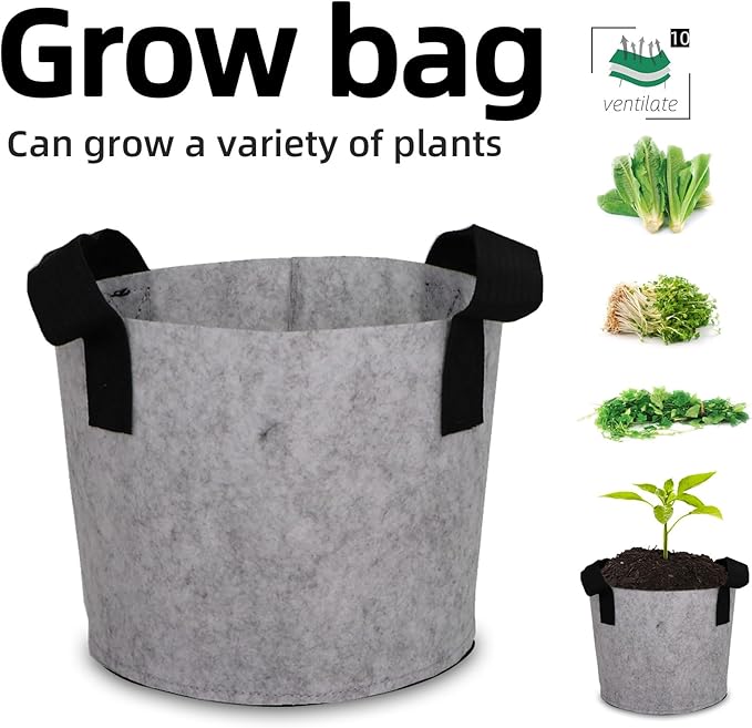 Grow Bags,Growing Pot Bags Garden Grow Bag Indoor Outdoor Fabric Aeration Plant Pot Container Flower Vegetable Pouch (Light Gray,10Gallon)