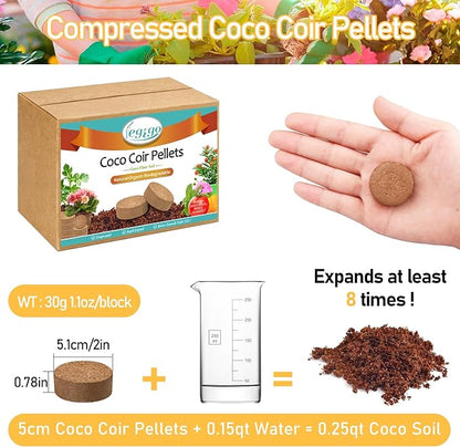 Legigo 100 PCS 50mm Coco Coir Pellets Potting Soil Mix- Compressed Coconut Coir Discs Seed Starting Soil Pellets, Coco Peat Soil Pods for Indoor & Outdoor Plants, Gardening Herbs Bonsai and Vegetables