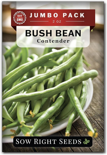 Sow Right Seeds - Bulk Contender Bush Green Bean Seeds for Planting - 2 Ounce, 110 Seeds - Non-GMO Heirloom Jumbo Packet with Instructions to Plant Outdoor Home Vegetable Garden - Grow Large Harvest