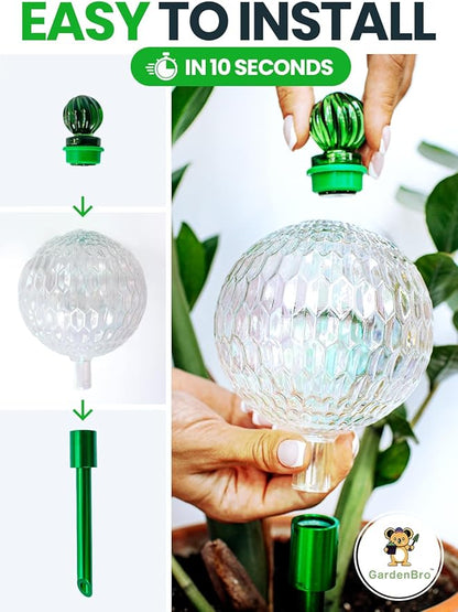 16 Oz Plant Watering Globes for Indoor Plants with Metal Self Watering Planter Insert - Premium XL Glass Hand-Blown Globe - Automatic Plant Waterer Indoor, Gift Idea for Gardeners [1 Globe, Textured]