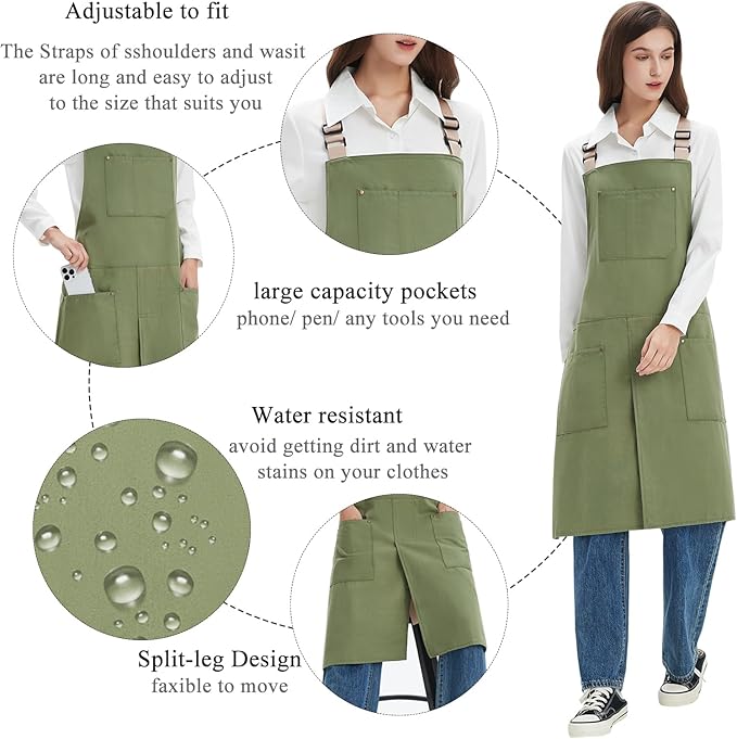 Pottery Apron Split Leg Waterproof Unisex Crossback Apron with Large Pockets