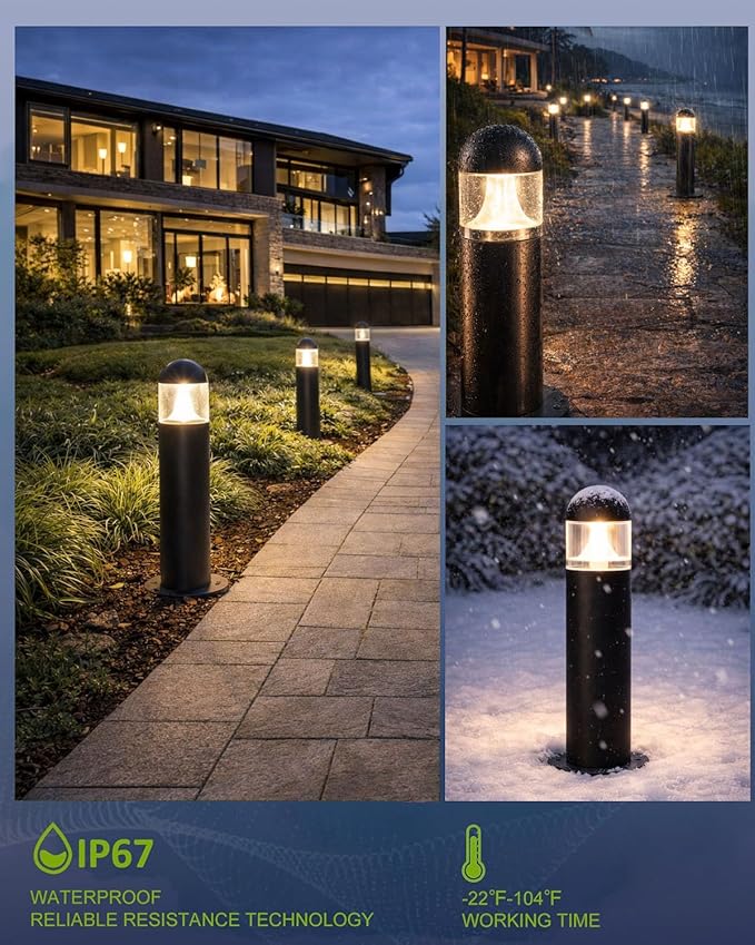 2 Pack Low Voltage Landscape Pathway Lights, 12V LED Bollard Light IP67 Waterproof, Outdoor Driveway Walkway Wired Lights (Included Connector and Stakes) - Yard Garden Lawn,2700K Warm White