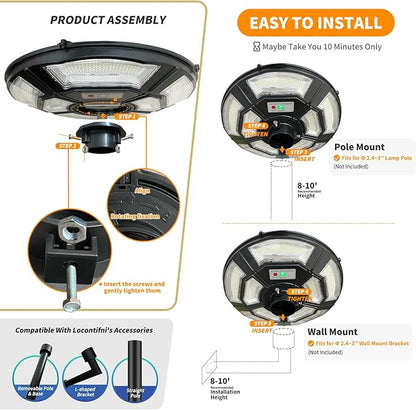 4000W Outdoor Street Light Head, Solar Powered, IP65 Waterproof, 350000LM 750 LEDs, Dusk to Dawn, Timer, Landscape Path Lamps, Post lamp with Remote for Lawn Pathway Driveway Yard
