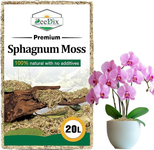 ZeeDix 20L Premium Sphagnum Moss for Plants Indoor, New Zealand Sphagnum Moss for Orchid Potting Mix Terrarium Succulent Carnivorous Ferns Hosta Garden & Reptile Habitat