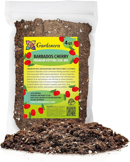 Gardenera Premium Barbados Cherry Plant Potting Mix - Elevate Your Harvest with Zesty Flavor and Bountiful Yields - 4 Quart