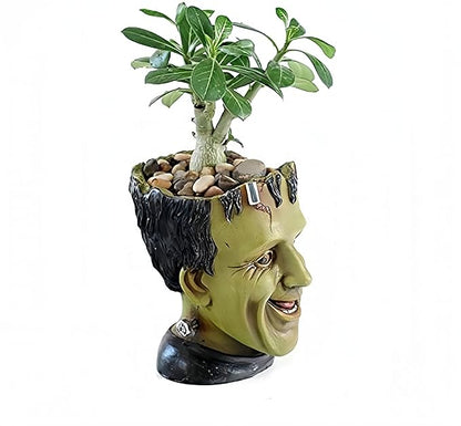 Funny Planter Head Planter Succulent Pot with Drainage Hole Fairy Garden Resin Cactus Plant Pot Pencil Holder Desk Storage Gift for Women Men(Frankstein)