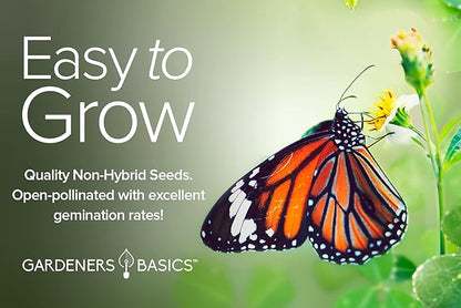 Gardeners Basics, Butterfly Seeds for Planting Outdoors Flower Seeds (8 Variety Pack) Milkweed, Aster, Zinnia, Hollyhock, Snapdragons, Echinacea, Phlox, Black Eyed Susan Pollinators Wildflower Seed