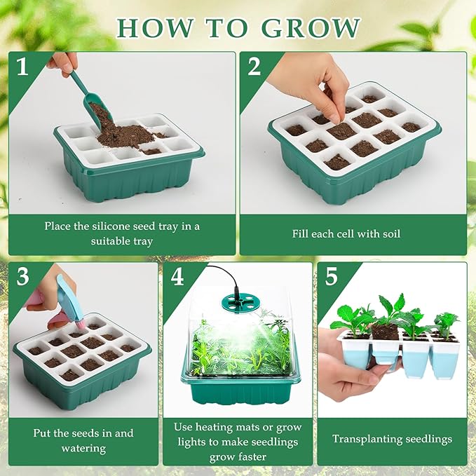 12 PCS Reusable Seed Starter Tray, 144 Cells Seed Starter Kit with Flexible Pop-Out Cells, Seedling Starter Trays for Seed Starter, Indoor Greenhouse Seeding Planting Growing
