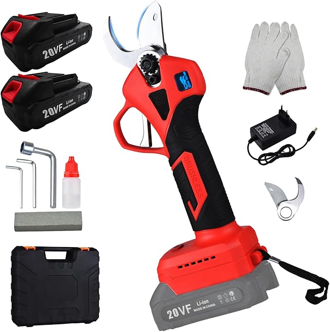 Electric Pruning Shears, Garden Pruner with 2 Rechargeable Battery, Replacement Steel Blade Gloves, Heavy Duty Gardening Bypass Branch Rose, Cordless 48V Power Tree Triming, 30mm 1.2" Cut Diameter