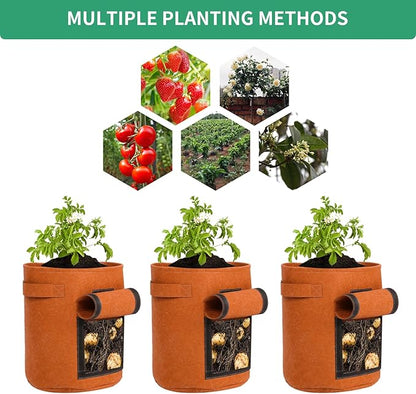 5-Pack 10 Gallon Grow Bags with Harvest Window Thickened 300g Nonwoven Fabric Heavy Duty Plant Pots for Vegetables Potato Tomatoes Carrots Gardening Containers with Reinforced Handles Orange