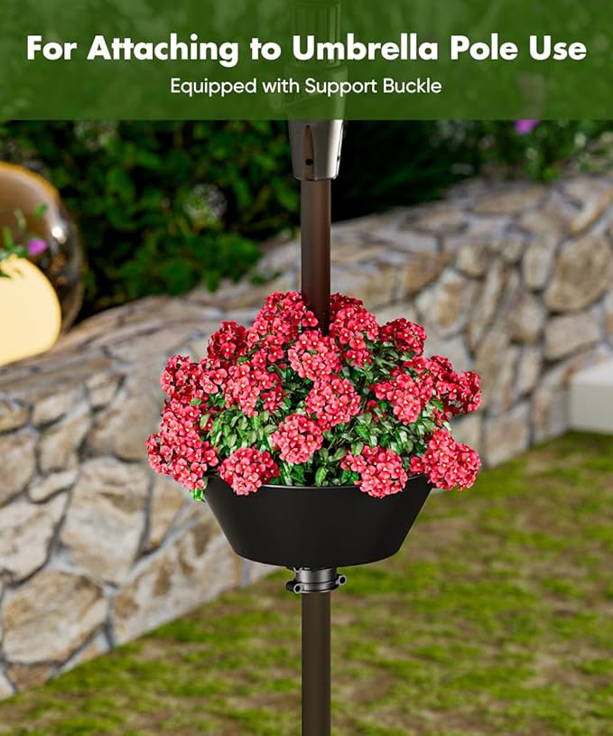 Koutemie 2-in-1 Umbrella Planter for Patio Table & Pole, Half Round Flower Planters Pots with Umbrella Hole Fits Poles Up to 2” Diameter, PVC Post Planter Wrap Around Umbrella for Garden, Black