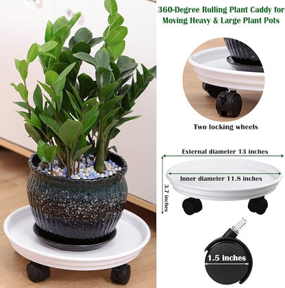 Planterhoma 4 Packs Heavy-Duty Plastic Plant Caddy with Wheels - 11.8" Rolling Plant Stand - Strong Load Bearing - 360 Rotated Wheels - Indoor/Outdoor Use