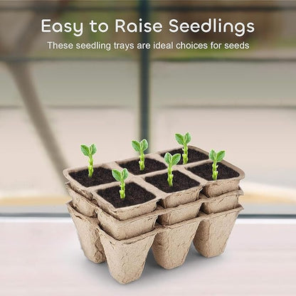 GROWNEER 144 Cells Peat Pots Seed Starter Trays 24 Packs Biodegradable Seedling Pots Germination Trays Organic Plant Starter Kit with 15 Pcs Plant Labels