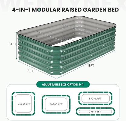 5×3×1.4FT Galvanized Raised Garden Bed Outdoor, Metal Raised Garden Bed Kit, Large Planter Raised Beds, 4 In1 Modular Raised Planter Box Outdoor,Raised Beds for Gardening for Vegetables Flowers Herbs