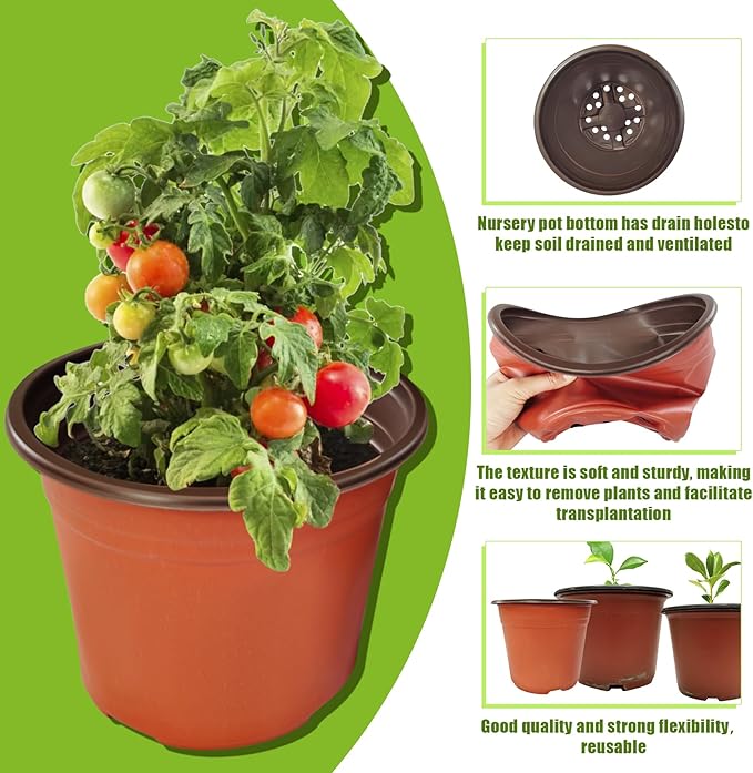 100 Packs 8" Plant Nursery Pots Plastic Seedling Starter pot Flower Planter Container Seed Grow Pot with Drainage Hole for Indoor Outdoor Garden Suitable for Succulent Seedling Cutting Transplanting