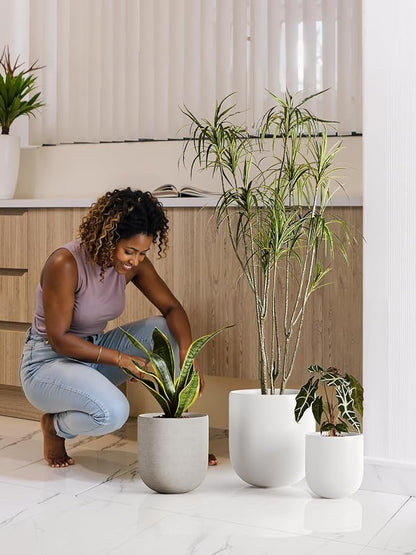 LE TAUCI 6+8+10 Inch Ceramic Pots for Plants, Plant Pots Indoor with Drainage Hole and Plug, Planter Pots for Home Office Room Patio, Set of 3, White