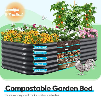 Quictent Galvanized Raised Garden Bed Kit, 8x4x2 ft Oval Metal Planter Box Tall for Vegetables Outdoor Backyard, Strengthened by Crossbar, Dark Gray