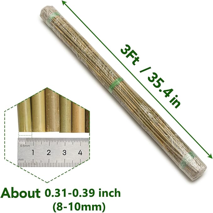 60Pcs Bamboo Stakes for Plant 3 Feet, Garden Bamboo Plant Stakes for Plants Support, Climbing Plants, Tomatoes, Sunflowers, Beans, Potted Plants, Trees