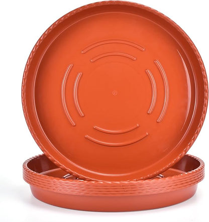 14 Inches Red Brown Plant Saucers for Outdoors Pots, 5 Gallon Grow Bag Saucer 12.5 inches in Base, 6 Packs Sturdy Round Plastic Plant Trays for Indoors.