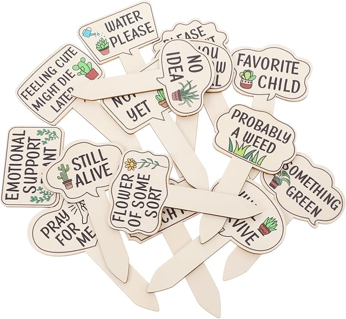 HANABASS 75pcs Funny Wooden Plant Markers Garden Tags for Decor Cute Labels for Flowers Stylish Wooden Stakes for Neat Garden Organization