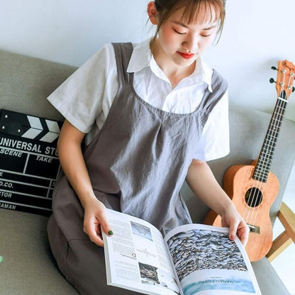 NEWGEM Japanese Linen Cross Back Cooking Aprons for Women Men with Pockets Cute for Baking Kitchen