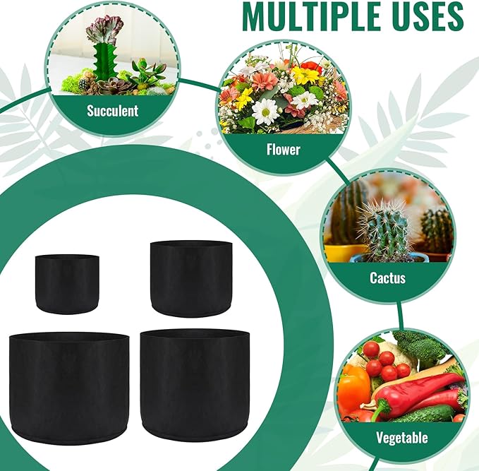 Abbylike 18 Pcs 3/5/7/10 Gallon Plant Grow Bags Heavy Duty Nonwoven Fabric Garden Plant Container Thickened Black Aeration Planter Pots for Outdoor Planting Flower Herb Potato Vegetable Fruits Plants