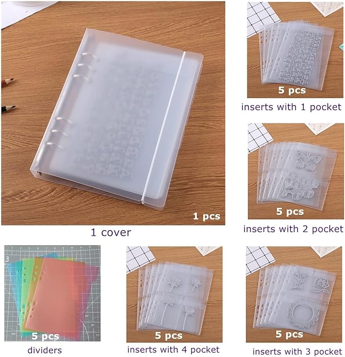 Die Storage Book Binder Die and Stamp Storage Folder Page Protectors 1 Cover with 25 Sheets Pockets Set Organizer Collection Case Template Holder DIY Scrapbooking Storing