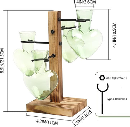 Plant Terrarium Propagation Stations with Wooden Stand, Glass Vase for Indoor Hydroponics Home Garden Office Decoration Gift for Women - 4 Love Bulb Vase