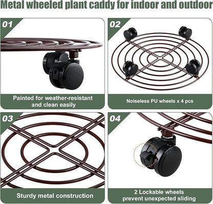 6 Packs Large Metal Plant Caddy with Wheels 14" Rolling Plant Stands Heavy-duty Wrought Iron Plant Roller Base Pot Movers Plant Saucer on Wheels Bronze