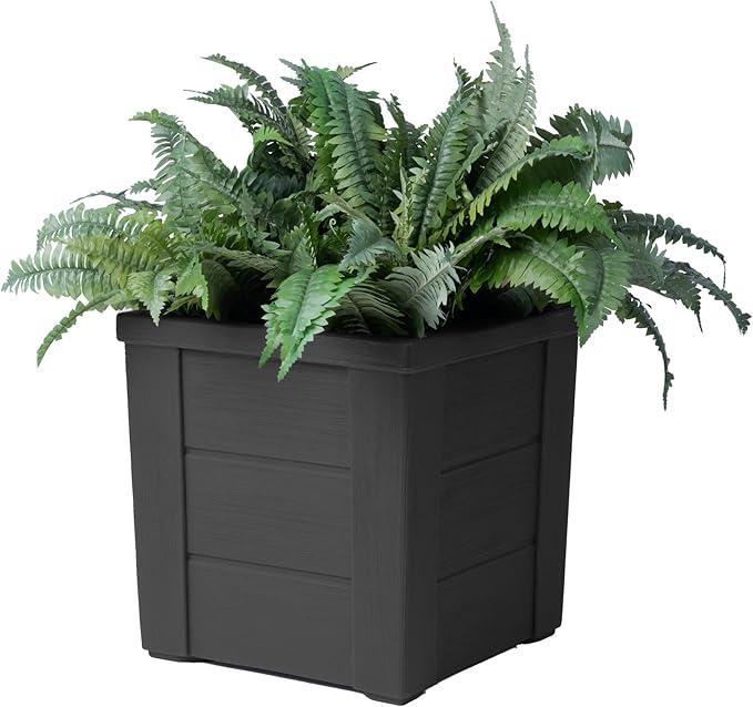 Step2 Lakewood Planter Box™ 2-Pack, Planters for Indoor or Outdoor Plants, Gardening and Flower Pot for Patio or Porch, Durable Plastic, Black