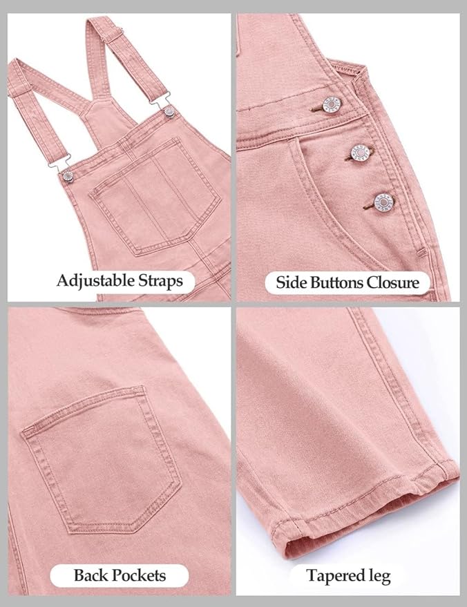 Vetinee Womens Classic Adjustable Straps Pockets Denim Bib Overalls Jeans Pants