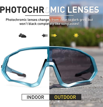 KAPVOE Photochromic Cycling Glasses Men Women Mountain Bike Sunglasses Clear MTB Bicycle Riding - K9408
