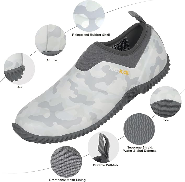 Kalkal Men's Rain Boots, Waterproof Garden Shoes, Neoprene Rubber Footwear for Camping, Lawn Care, Gardening and Yard Work(Size 6-14)