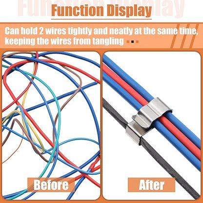 Zhengmy 50 Pcs Trailer Frame Wire Clips Stainless Steel Metal Cable Clips 22.5 mm/ 0.89 Inch Solar Panel Double Wire Clamps Trailer Clamps for PV Wiring Boat Cable