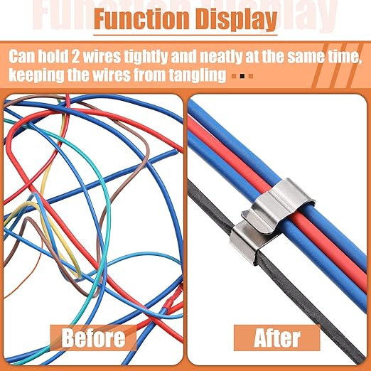 Zhengmy 300 Pcs Trailer Frame Wire Clips Stainless Steel Metal Cable Clips 22.5 mm/ 0.89 Inch Solar Panel Double Wire Clamps Trailer Clamps for PV Wiring Boat Cable