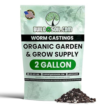 BuildASoil Worm Castings for Gardening - Vermicompost Organic Fertilizer for Lawns - Ensures Larger Plants & More Vegetables - Natural Earthworm Castings for Plants (1 Cubic Foot/Bag) (2 Gallon)