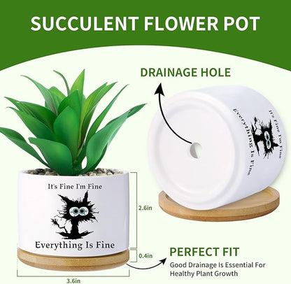 Black cat planters for Indoor Plants,Funny Gifts for Cat Lover,Indoor Plants Garden Planters Succulent Pots, with Drainage Holes and Saucer(No Plants) (Black Cat)