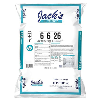 Jack’s Nutrients 6-6-26 Low Phos Part A Water-Soluble Fertilizer, 25lbs – Promotes Leaf Growth and Strong Roots