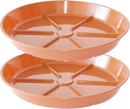 Plant Saucer Pot Tray 14 inch, 2 Packs Flower Planter Saucers and Drip Trays, Heavy Duty Round Plastic Flower Plant Dish Pant Plate to Catch Water for Indoor & Outdoor, Terracotta