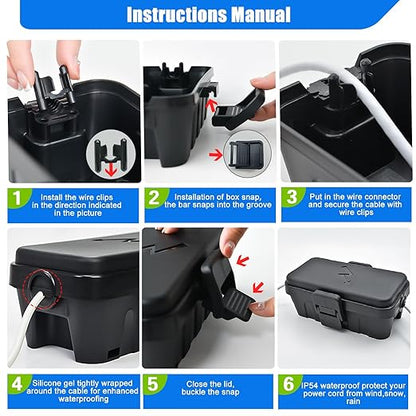 Hrensaw Small Weatherproof Electrical Connection Box(Inner 5.5 x 3 x 2.2inch),Outdoor Electrical Box,Waterproof Extension Cord Covers for Plug, Extension Cables, Holiday Lights,Black