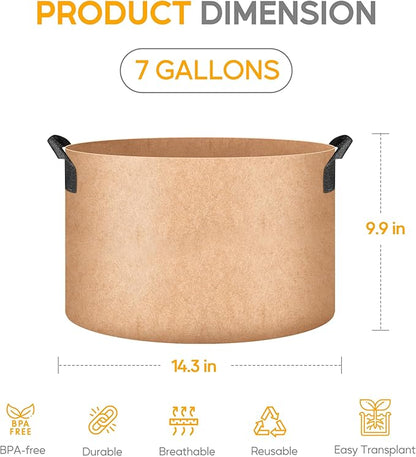 YSSOA Grow Bags 12 Pack 7 Gallon 300G Reusable Breathable Gardening Pots with Handles Non-Woven Fabric Plant Bags, Heavy Duty Planting Bags for Grow Tent Hydroponic & Outdoor Vegetables Tomatoes, Tan