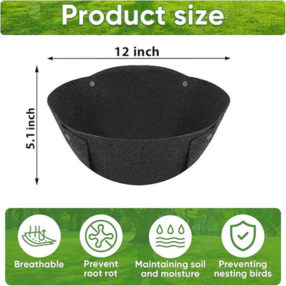 HKZ Hanging Planter Basket Liners - 2 Pack 12 Inch Round Fabric Liners for Hanging Baskets, Replacement Coco Fiber Liner, Durable Non-Woven Liners for Hanging Baskets Planters Flowers, Plants (Black)