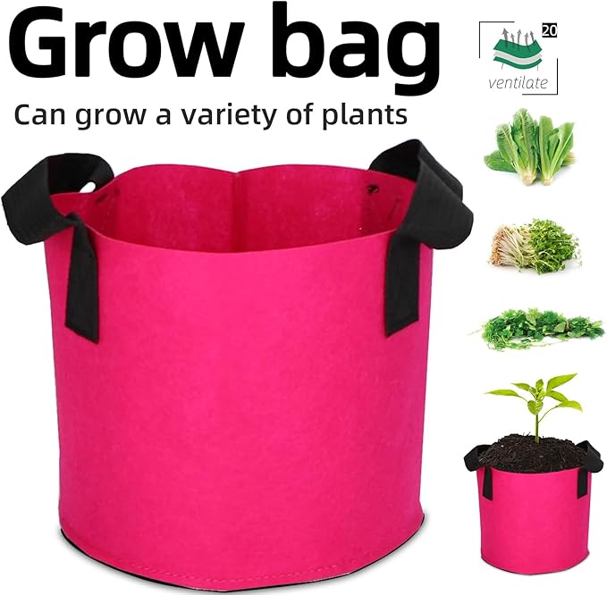 Grow Bags,Growing Pot Bags Garden Grow Bag Indoor Outdoor Fabric Aeration Plant Pot Container Flower Vegetable Pouch (Rose Red,20Gallon)